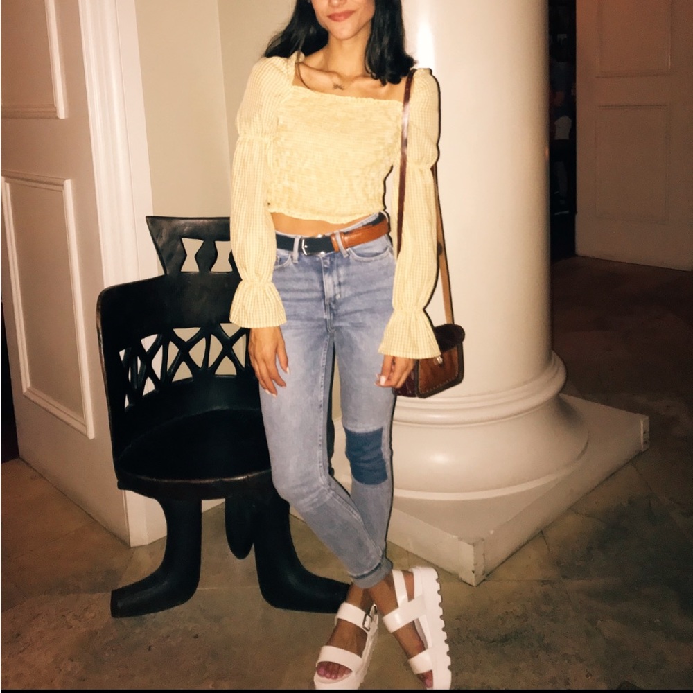 NASTYGAL Yellow Checkered Ruched Top - Picture 2 of 6